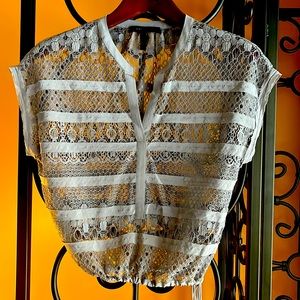 BCBGMAXAZRIA NAHLA Lace and Silk Top